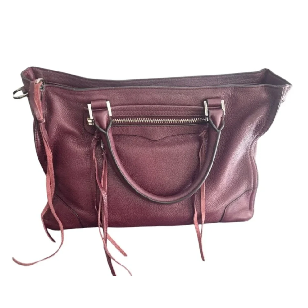 REBECCA MINKOFF Regan Satchel Bag Purse PORT PEBBLE LEATHER Burgundy 2-Way Strap